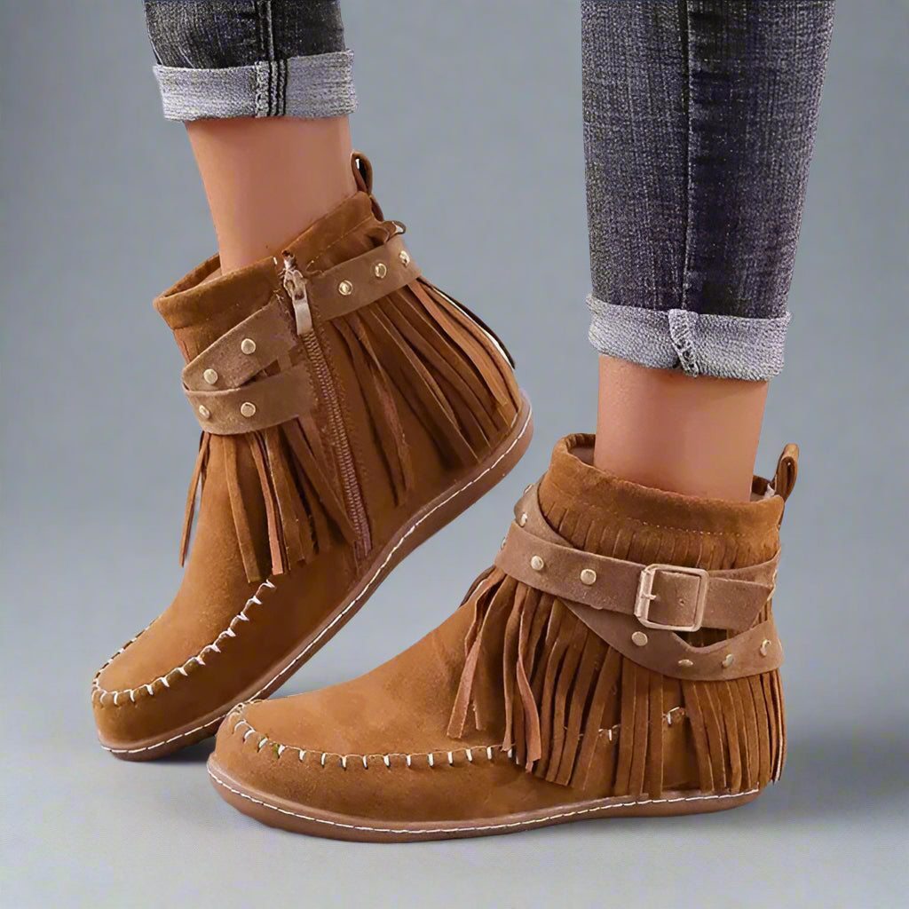Women's Vintage Warm Fringe Boots for Winter Comfort 0