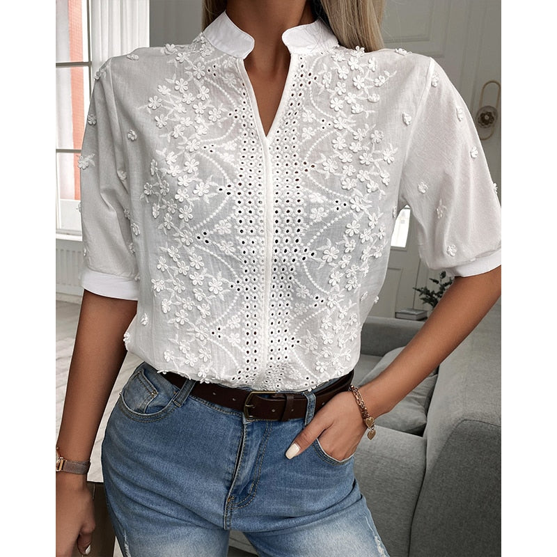 Women's White Cotton Blouse - Long Sleeve Tops for Versatile Style 1