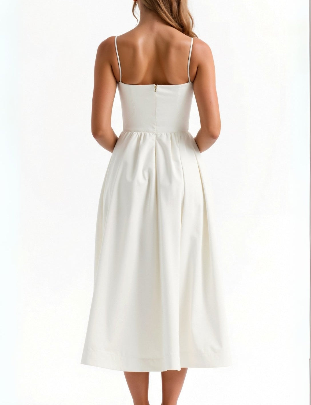 Women's White Midi Dress - Lightweight Summer Dress with Flowing Design 1