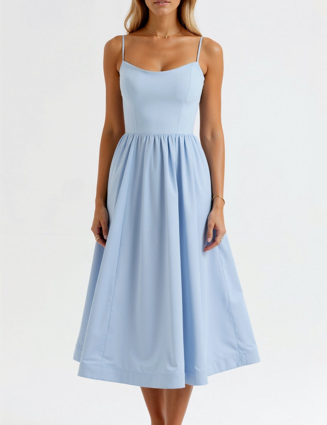 Women's White Midi Dress - Lightweight Summer Dress with Flowing Design 6