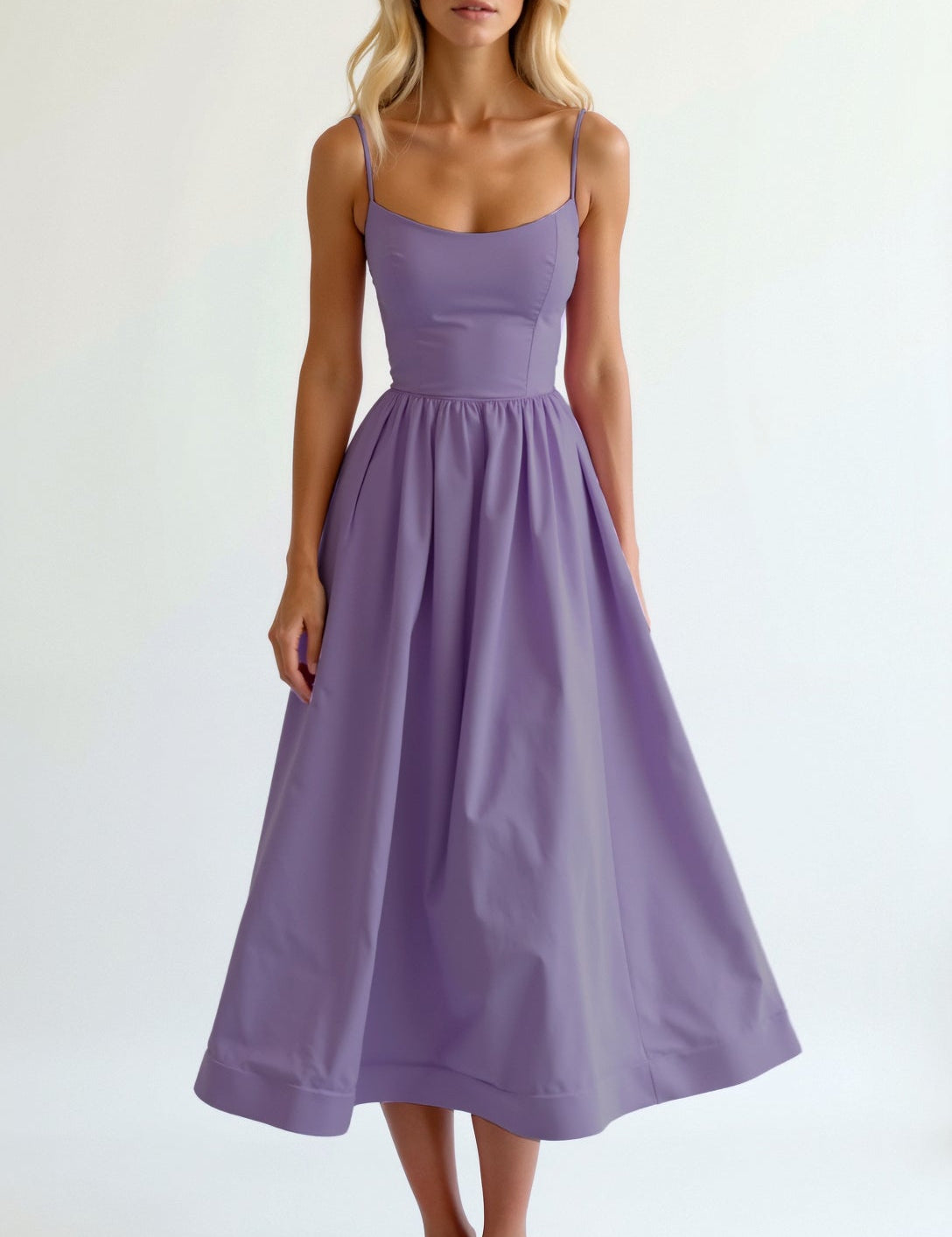 Women's White Midi Dress - Lightweight Summer Dress with Flowing Design 9