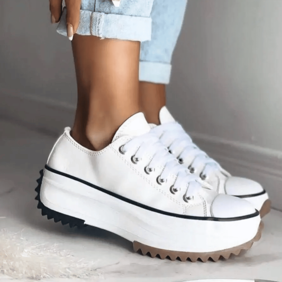Women's White Sneakers with Slim Platform and Durable Canvas Upper 4