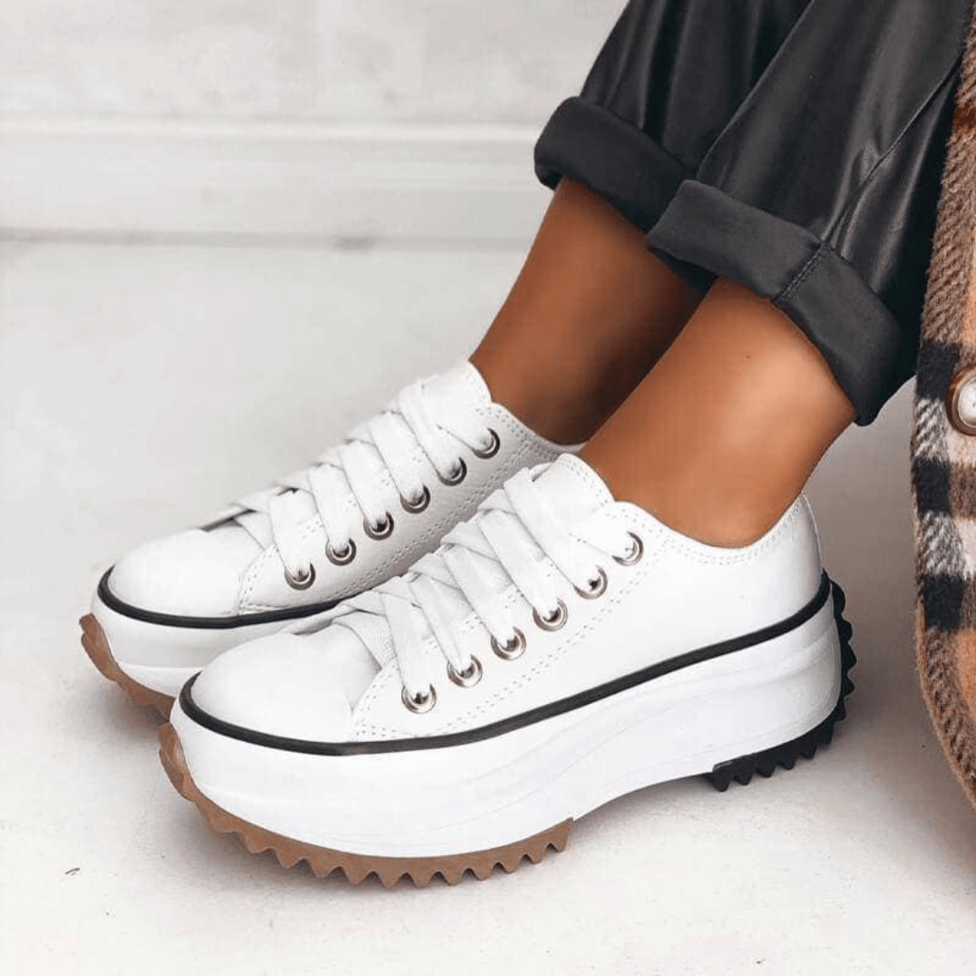 Women's White Sneakers with Slim Platform and Durable Canvas Upper 5