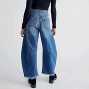 Women's Wide Leg Jeans - High-Rise Denim with Vintage Acid-Wash Finish 1