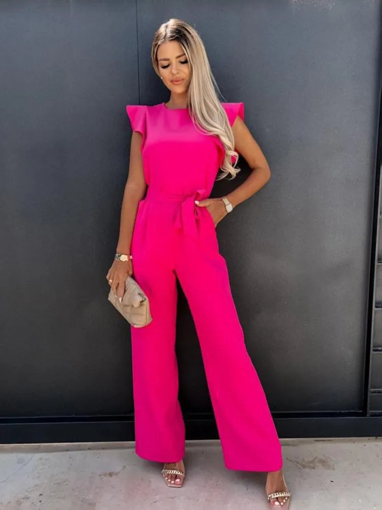Women's Wide Leg Jumpsuit with Ruffle Sleeves 2