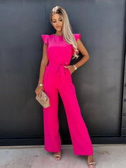 Women's Wide Leg Jumpsuit with Ruffle Sleeves 2