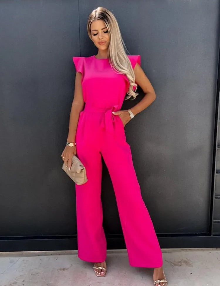 Women's Wide Leg Jumpsuit with Ruffle Sleeves 2