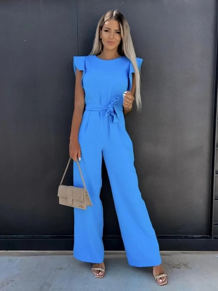 Women's Wide Leg Jumpsuit with Ruffle Sleeves 3