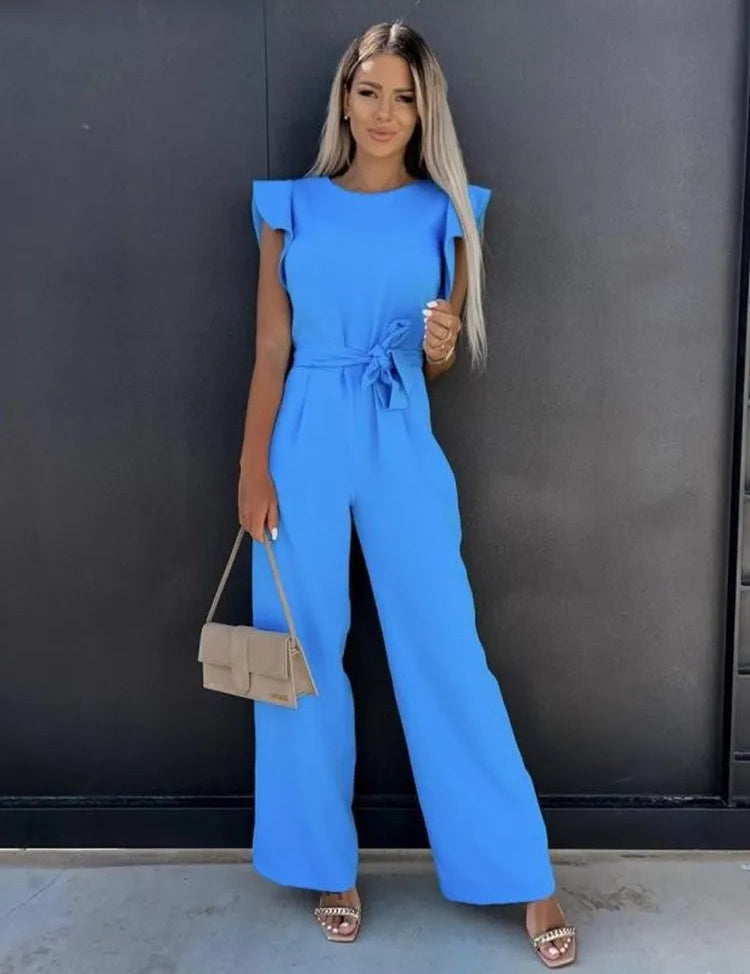 Women's Wide Leg Jumpsuit with Ruffle Sleeves 3
