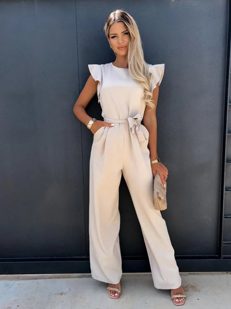 Women's Wide Leg Jumpsuit with Ruffle Sleeves 5