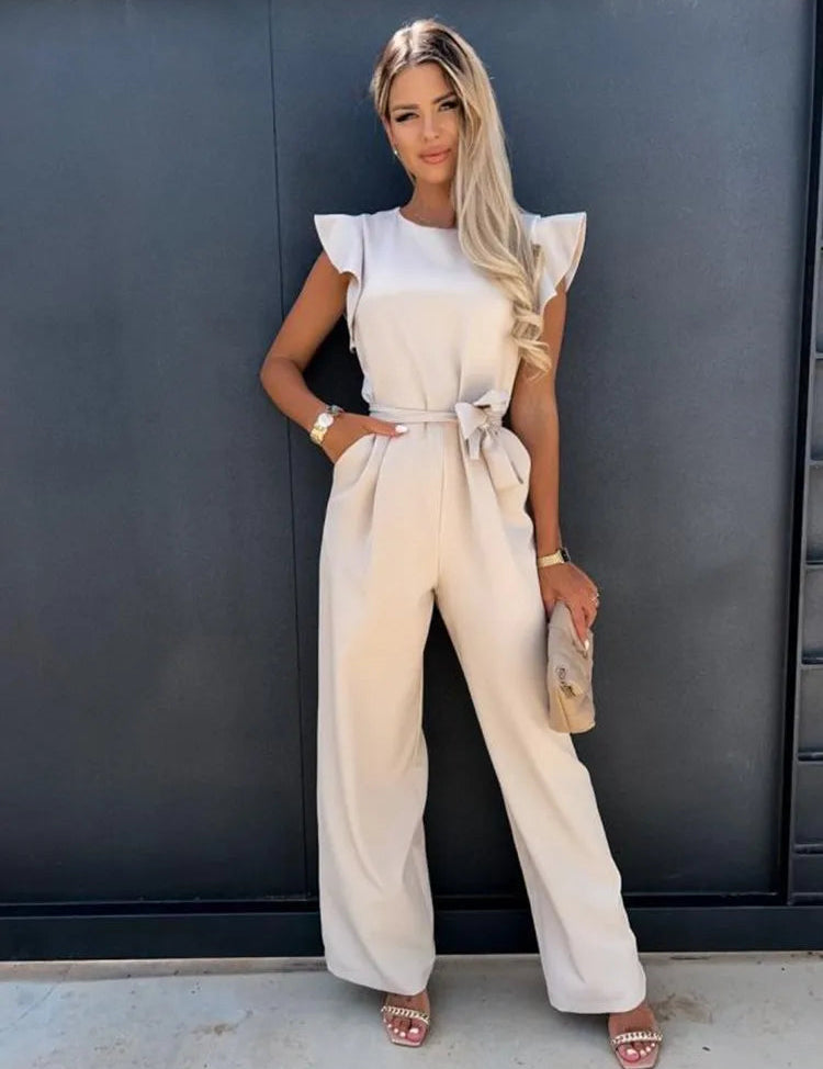 Women's Wide Leg Jumpsuit with Ruffle Sleeves 5