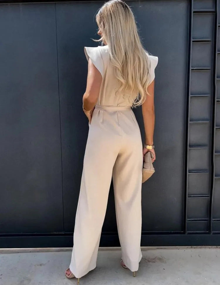 Women's Wide Leg Jumpsuit with Ruffle Sleeves 6