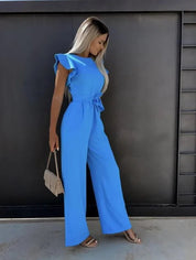 Women's Wide Leg Jumpsuit with Ruffle Sleeves 7