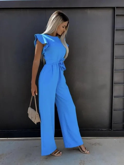 Women's Wide Leg Jumpsuit with Ruffle Sleeves 7