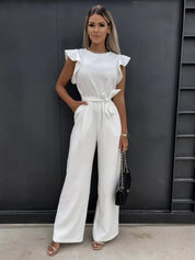 Women's Wide Leg Jumpsuit with Ruffle Sleeves 8