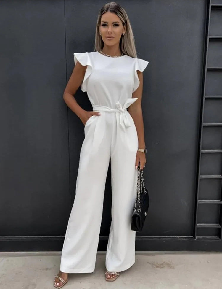 Women's Wide Leg Jumpsuit with Ruffle Sleeves 8