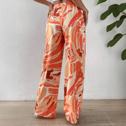 Women's Wide Leg Pants with Abstract Print - Comfortable Elastic Waist 1