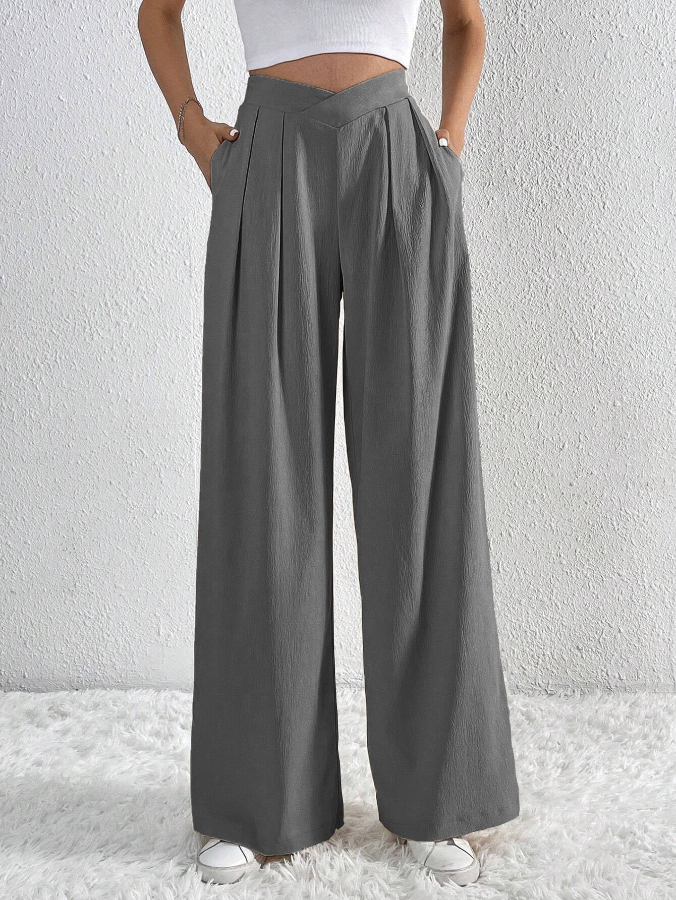 Women's Wide Leg Trousers - High Waisted Palazzo Pants in Lightweight Fabric 5