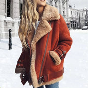 Women's Winter Aviator Jacket with Cozy Faux Shearling Lining 0