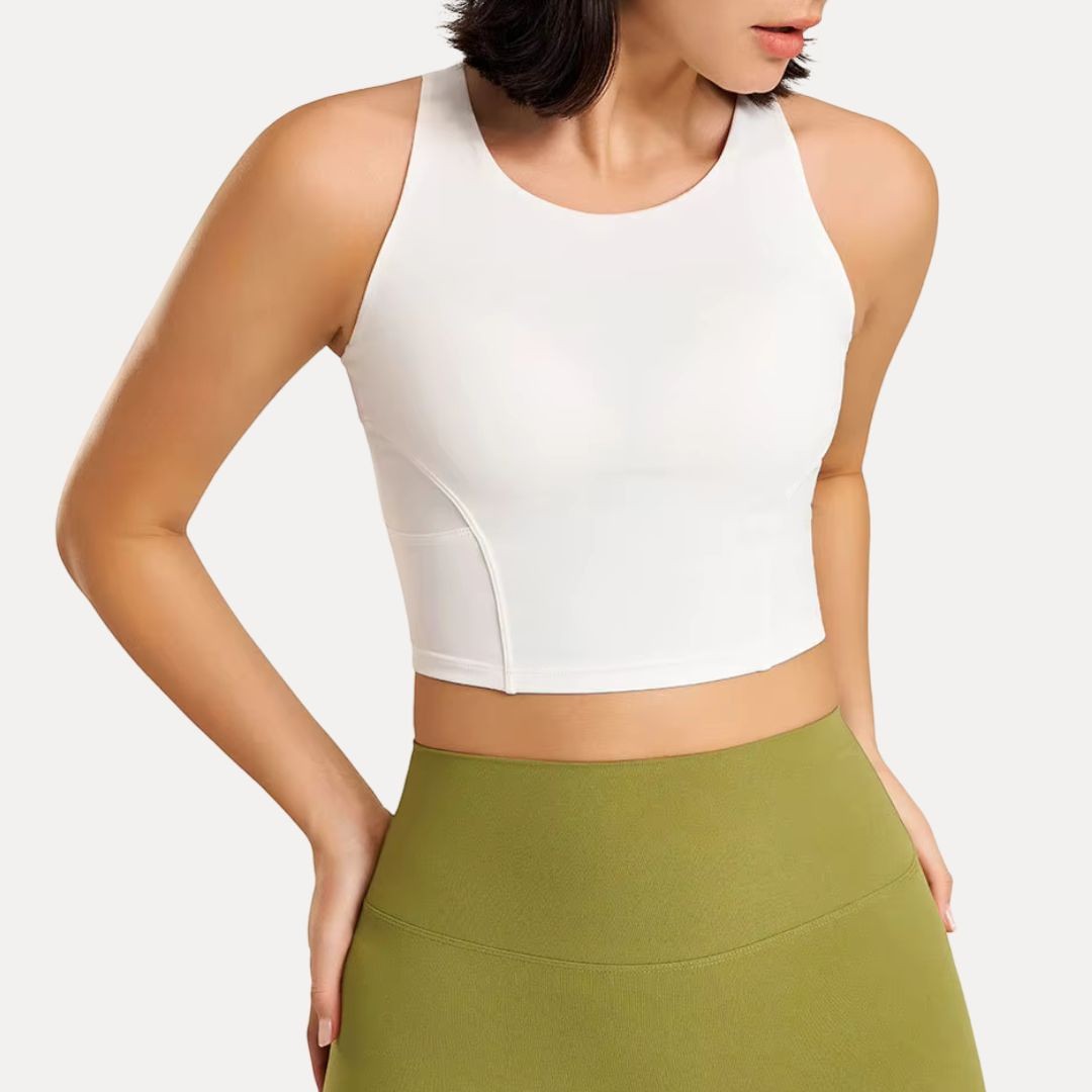 Women's Workout Tank Top with Breathable Mesh Back and High Neckline 0