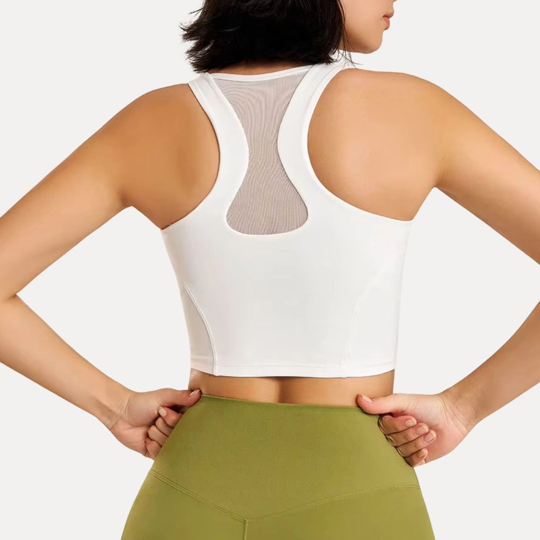 Women's Workout Tank Top with Breathable Mesh Back and High Neckline 1