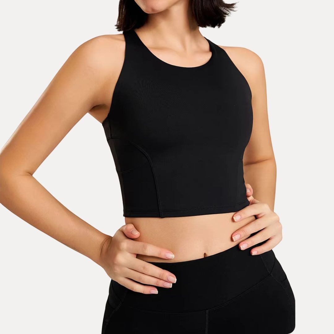 Women's Workout Tank Top with Breathable Mesh Back and High Neckline 3