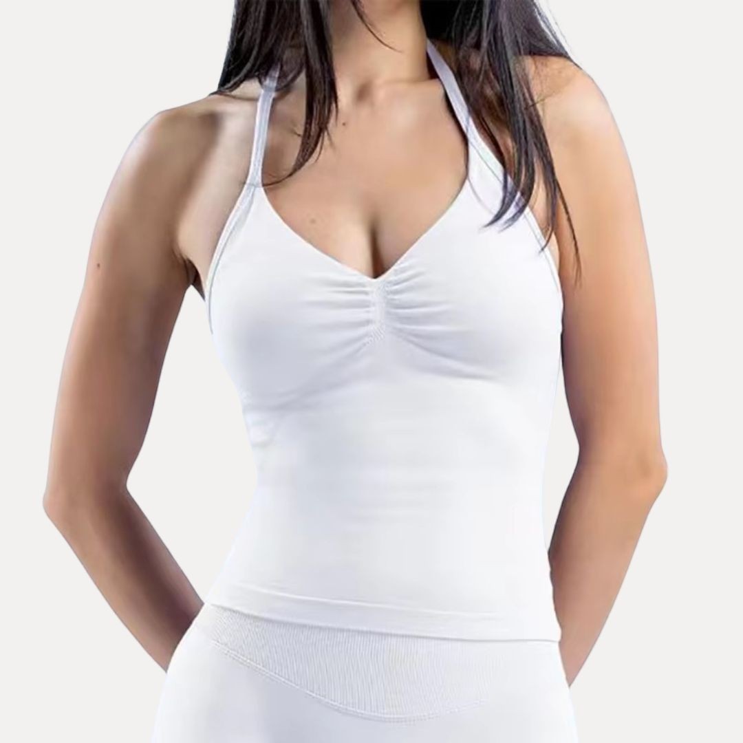 Women's Workout Tank Top with Halter Neckline and Ruched Front 2