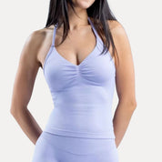 Women's Workout Tank Top with Halter Neckline and Ruched Front 3