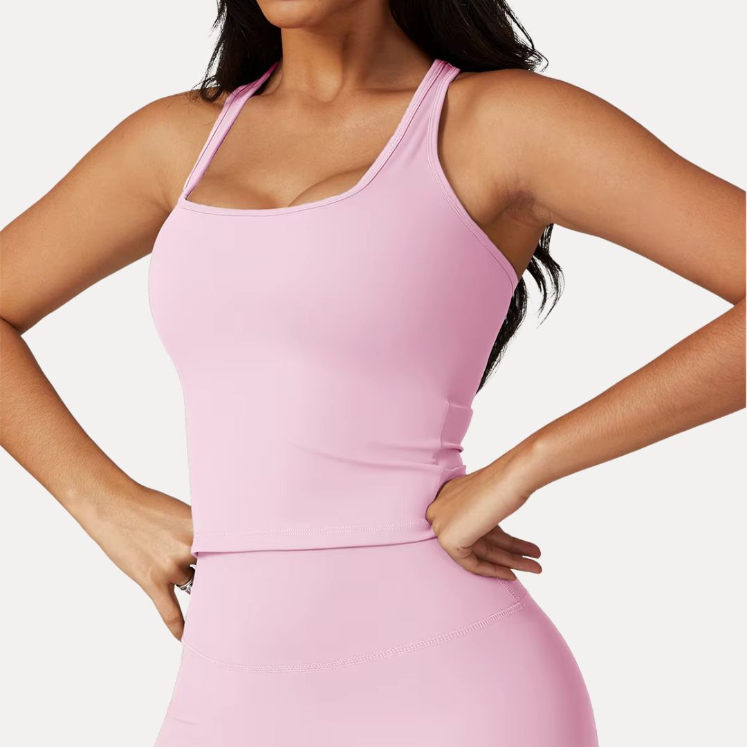 Women's Workout Tank Top with Square Neckline and Racerback Design 0