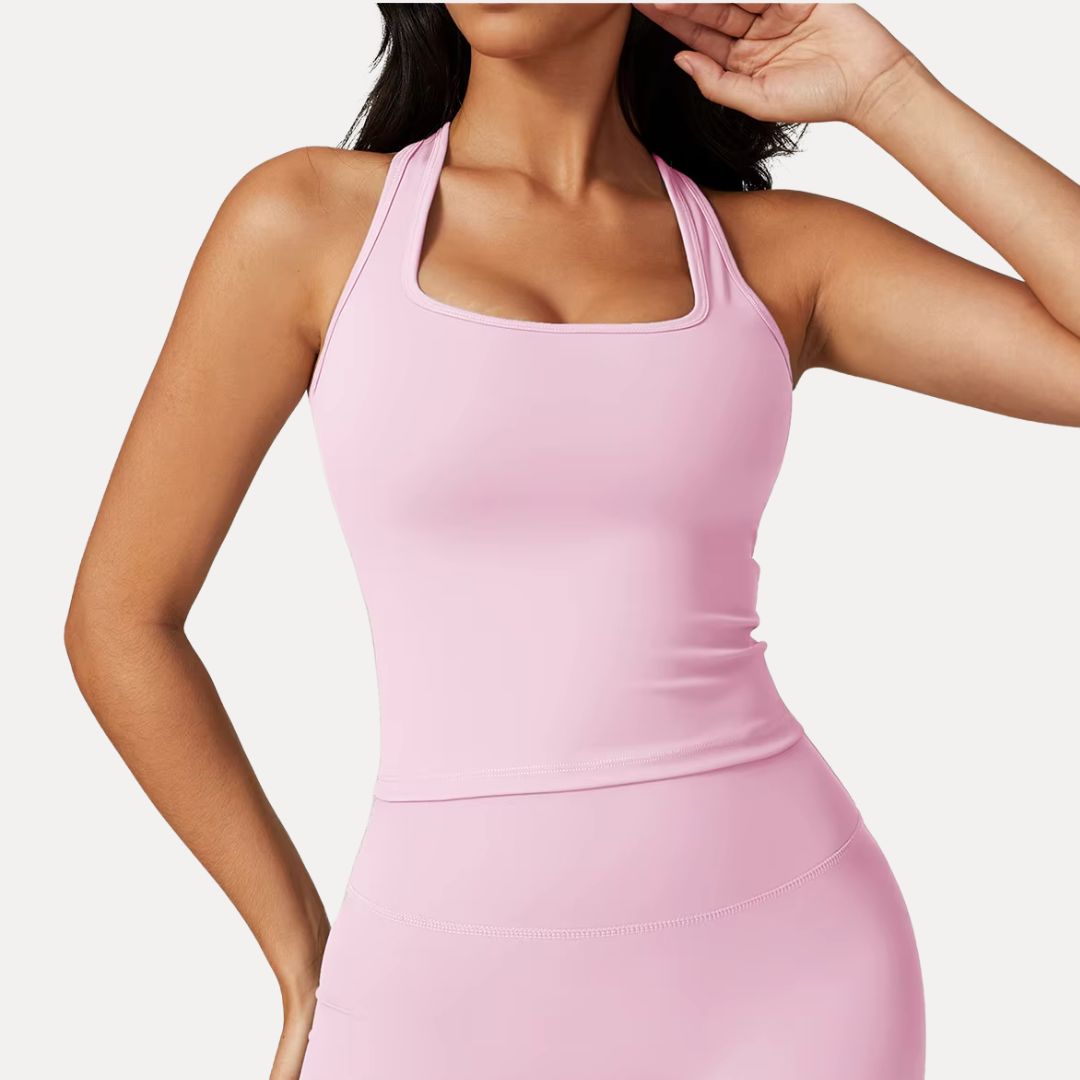 Women's Workout Tank Top with Square Neckline and Racerback Design 1