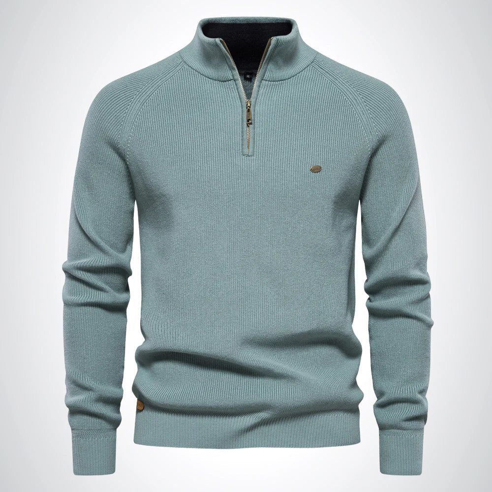 Stylish Cotton Zip Neck Pullover for Modern Men