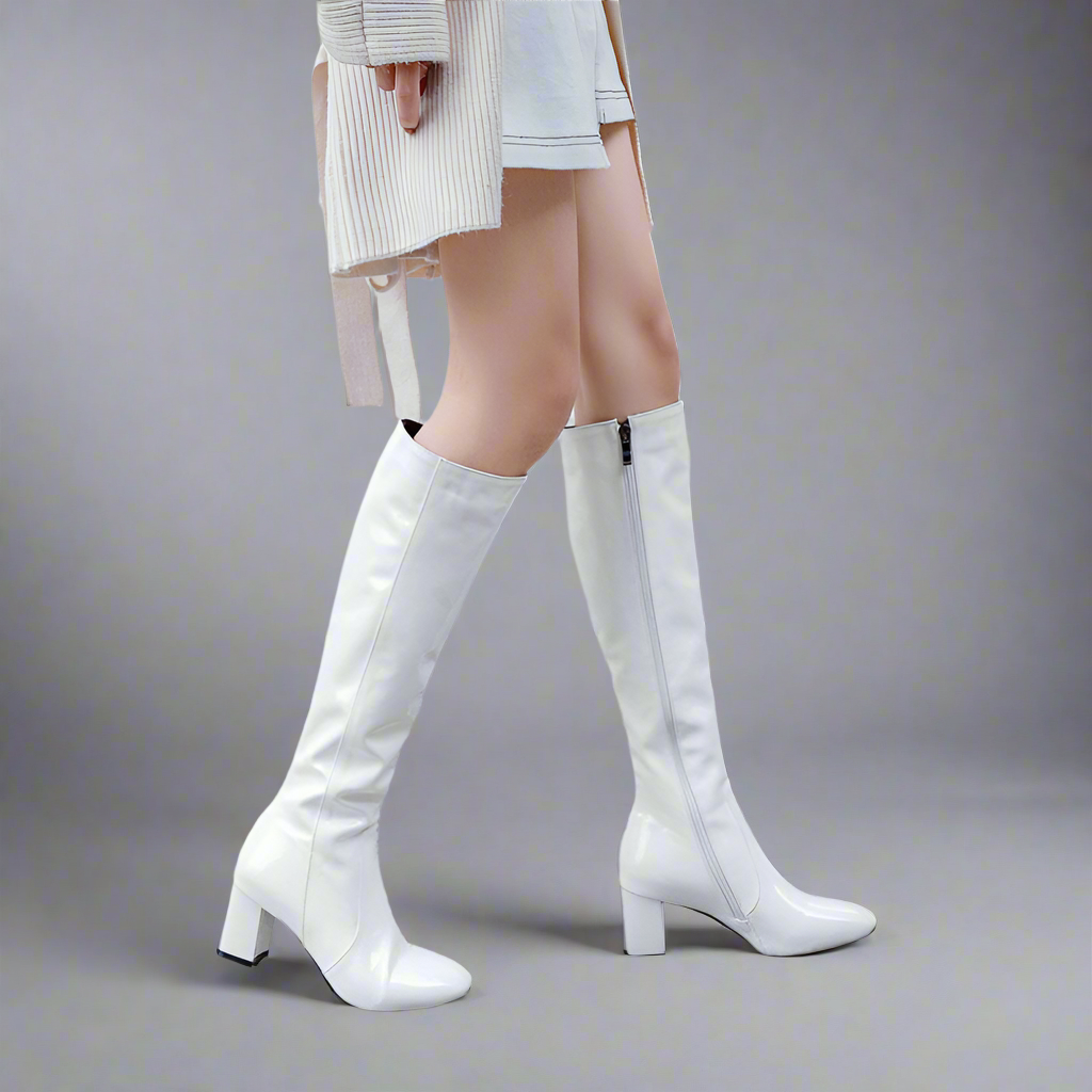 Women's Knee High Glossy Black Leather Boots