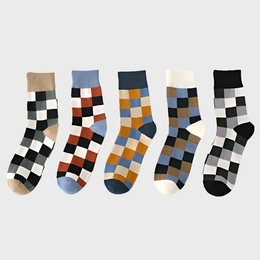 ColoredGrid Men's Cotton Crew Socks - 5 Pairs