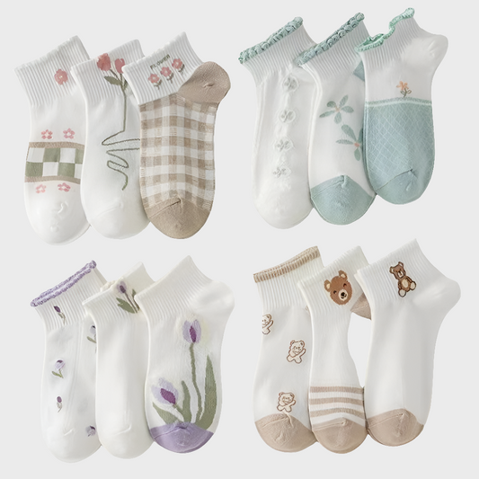 StylishFloral Cute Kawaii Women's Socks Set - 5 Pairs