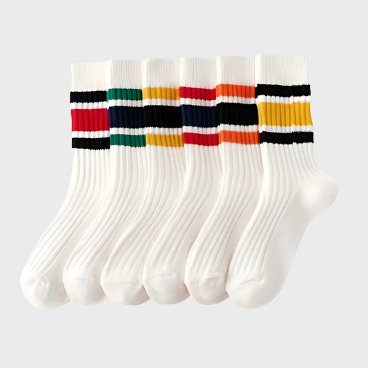 BlockStriped Unisex Cotton Crew Socks -  6 Pairs