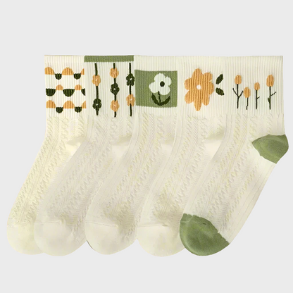 FriendlyFloral  Mid Length  Socks For Women - 5 Pairs