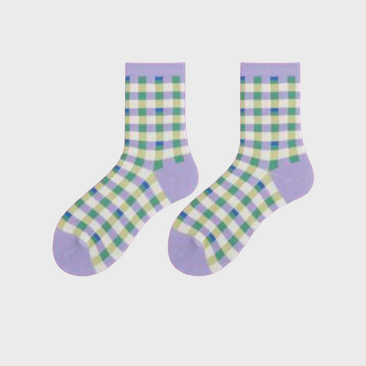 HeartGrid Printed Cotton Crew Socks