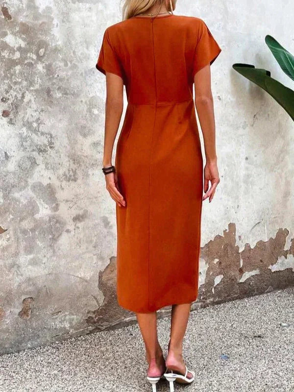 Kelsey Orange V-Neck Midi Dress