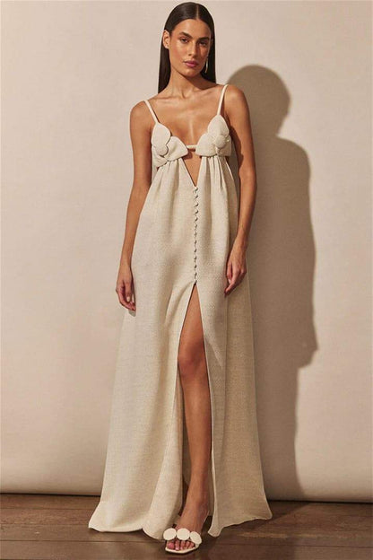 Isla V-Neck Maxi Dress with High Slit