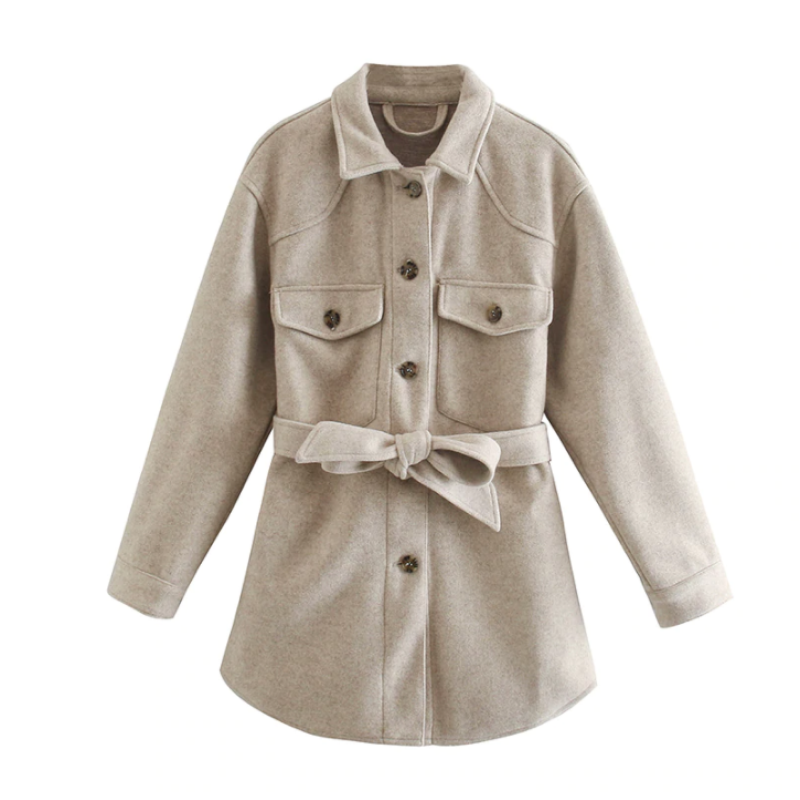 Women's Wool Coat - Medium-Length Winter Coat for Women with Belt and Button Closure-3