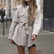 Women's Wool Coat - Medium-Length Winter Coat for Women with Belt and Button Closure-1