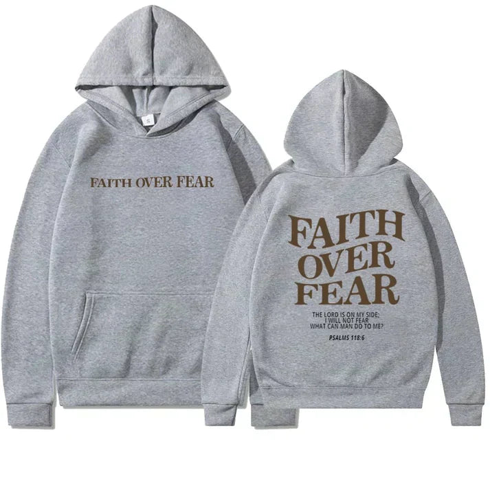 Unisex Inspirational Hoodie with Psalm 118:6 Faith Over Fear Message 6
