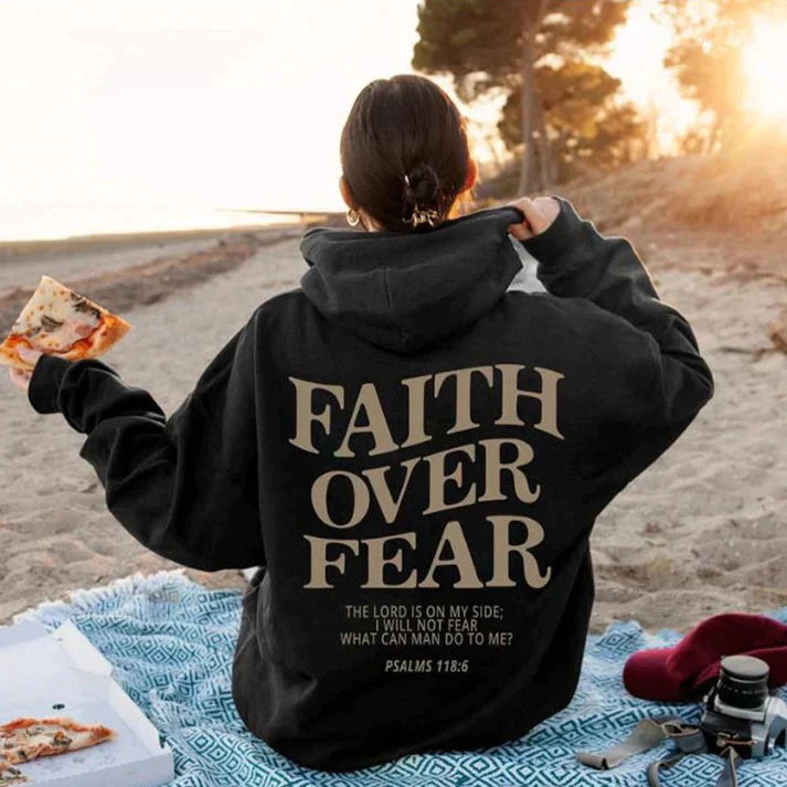 Unisex Inspirational Hoodie with Psalm 118:6 Faith Over Fear Message 2