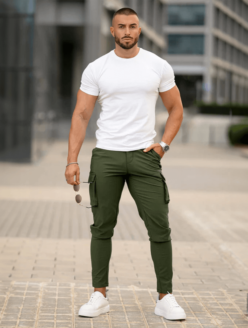Men's Cargo Pants - Green Casual Outdoor Trousers with Multiple Pockets-4