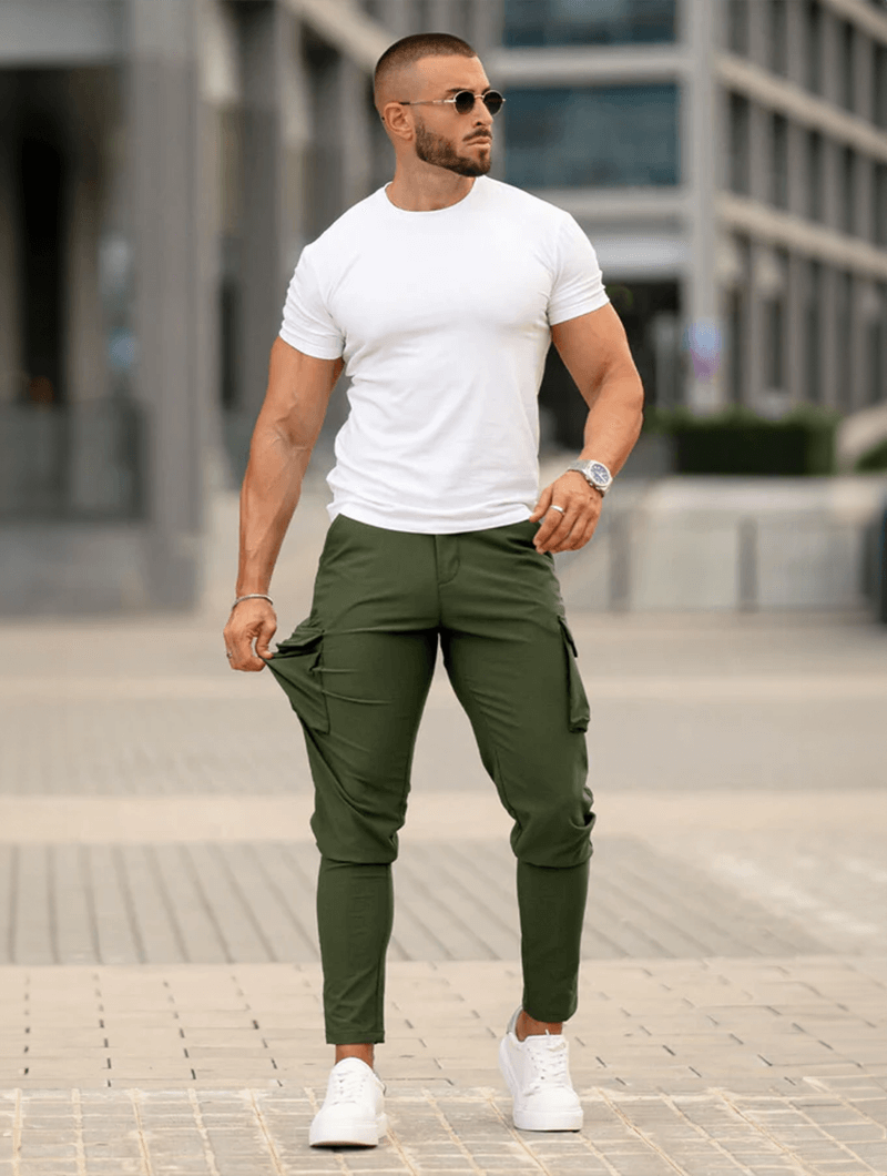 Men's Cargo Pants - Green Casual Outdoor Trousers with Multiple Pockets-5
