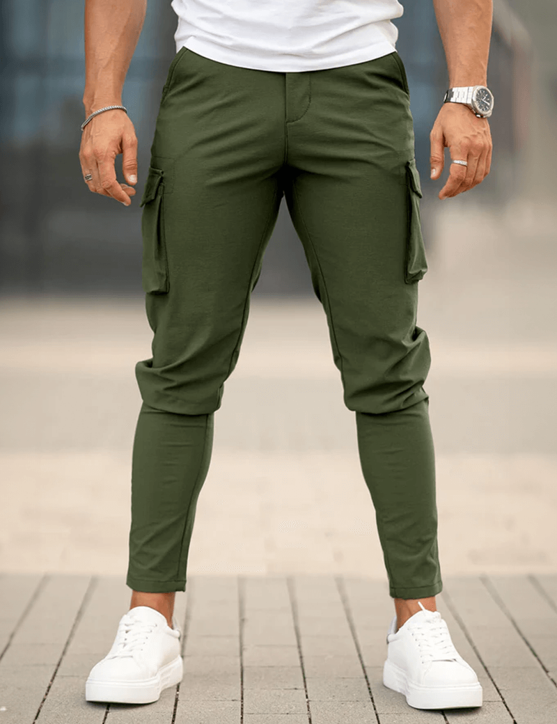 Men's Cargo Pants - Green Casual Outdoor Trousers with Multiple Pockets-1