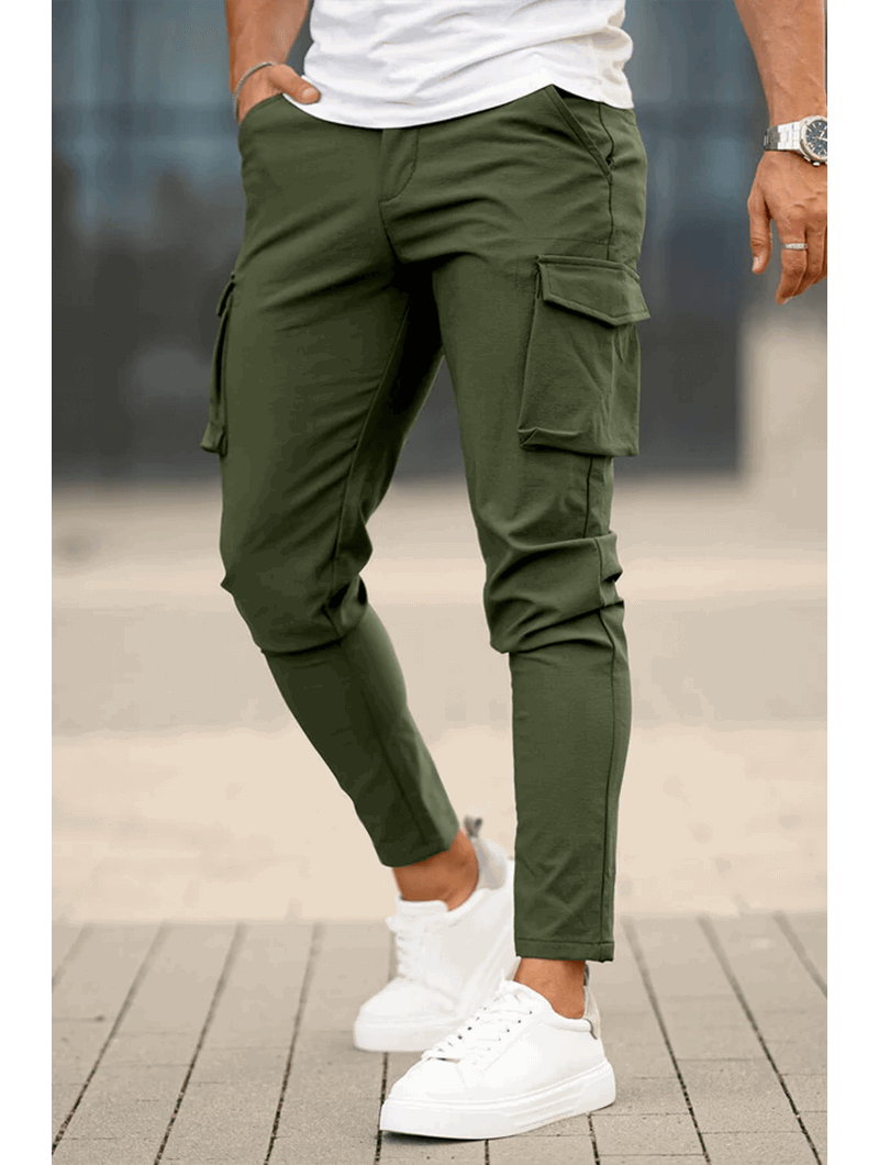 Men's Cargo Pants - Green Casual Outdoor Trousers with Multiple Pockets-6