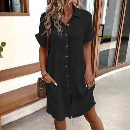 Yasmin Comfortable Summer Shirt Dress with Double Pocket