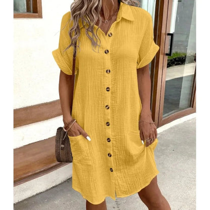 Yasmin Comfortable Summer Shirt Dress with Double Pocket