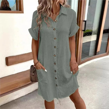 Yasmin Comfortable Summer Shirt Dress with Double Pocket